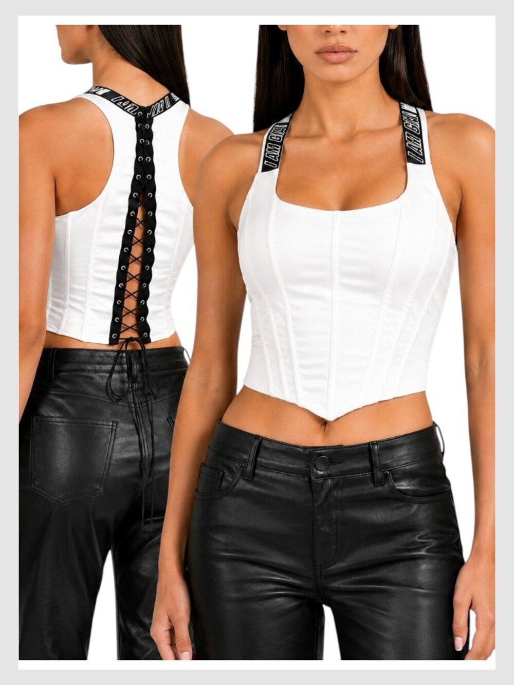 I.AM.GIA Siobhan Corset Top White Black Boned Lace-Up Back S